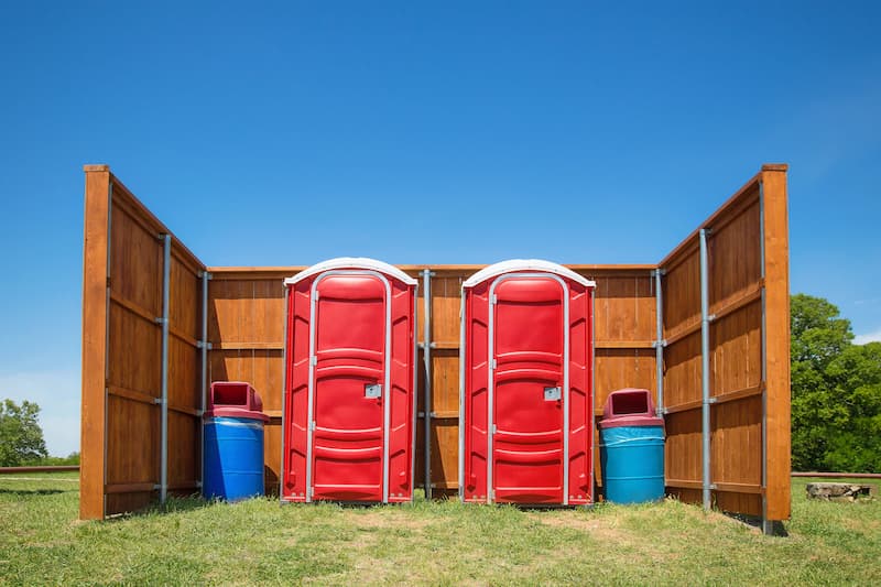 Short-term porta potty units staged for delivery in Goose Creek, South Carolina